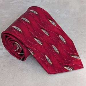 Rooster 100% Silk Men's Red Tie With Feather Foulard Print 59" x 3.875" Vintage
